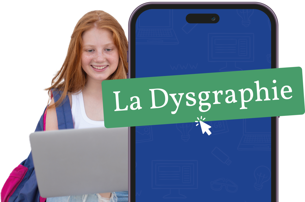 Fille blonde souriante avec ordinateur – La Dysgraphie