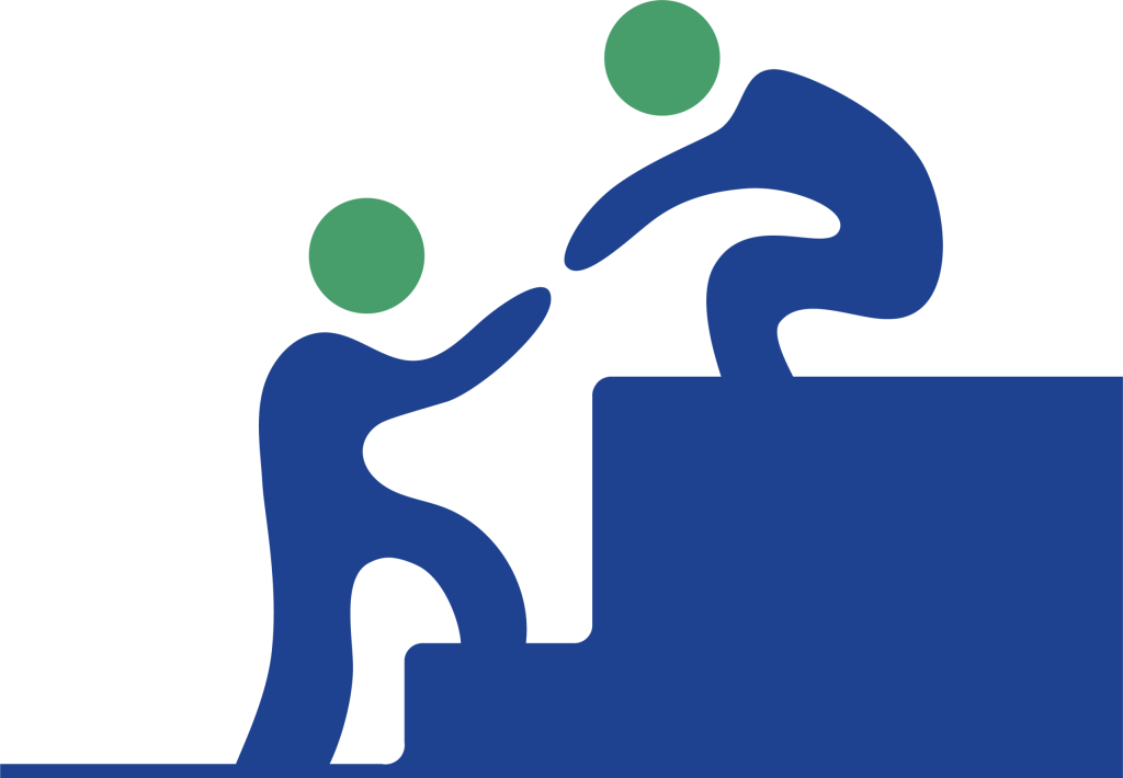 Pictogramme AIDTOI avec une personne en bleu aidant une autre en vert
