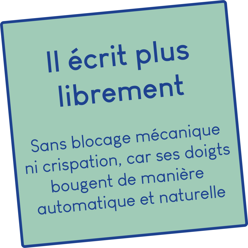 Texte : Il écrit plus librement – Sans blocage mécanique en écriture...